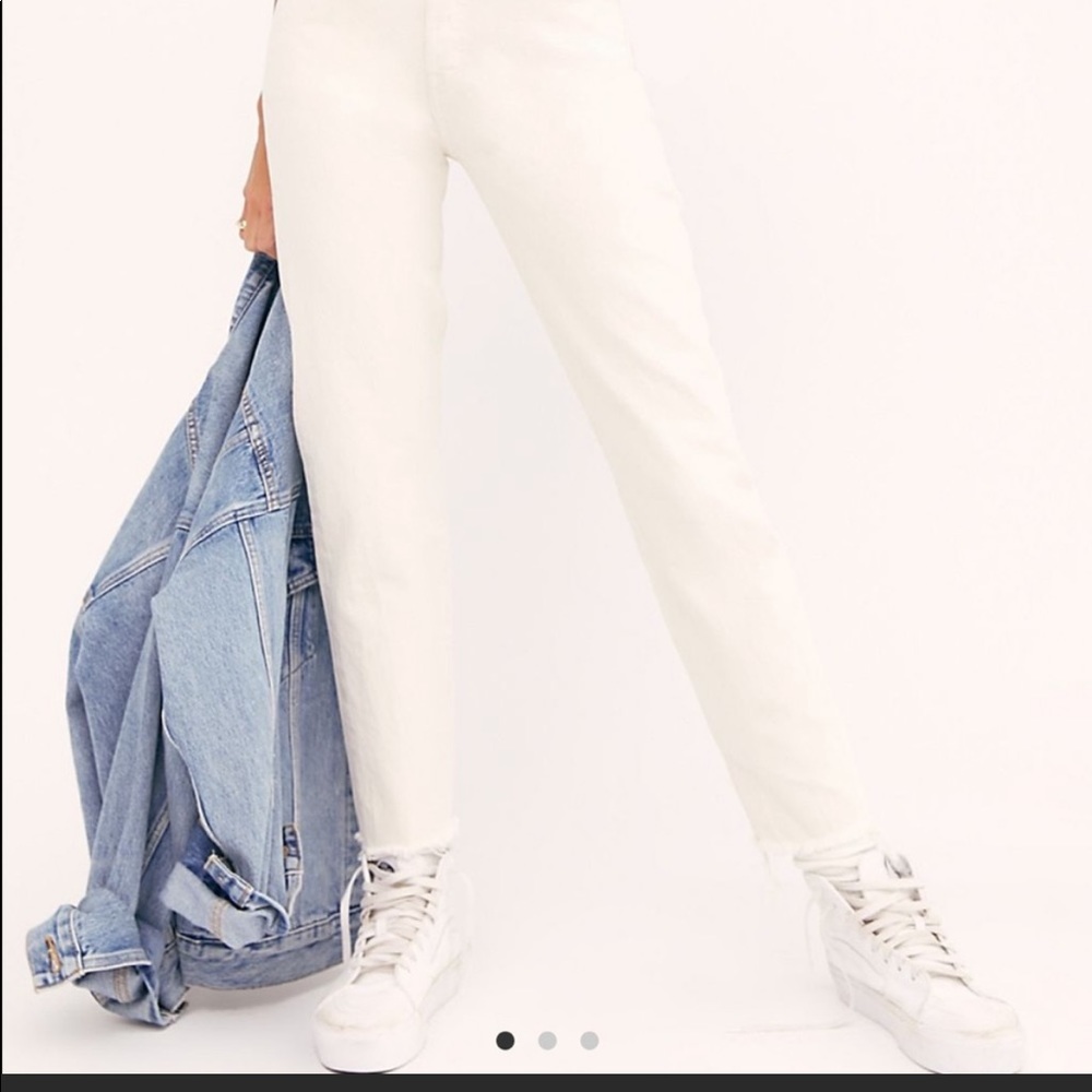 Levi’s premium white wedgie high waist raw hem straight leg jeans